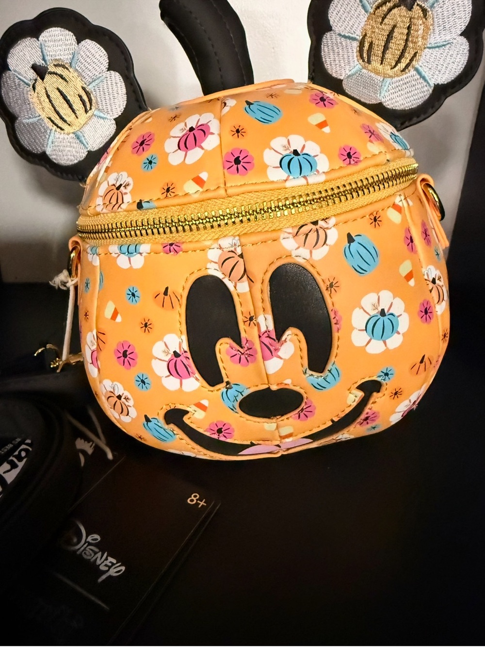 Disney Orange Minnie Pumpkin Floral Crossbody Bag loungefly